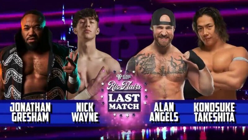 Ric Flair's Last Match Jonathan Gresham Nick Wayne Alan Angels Konosuke Takeshita