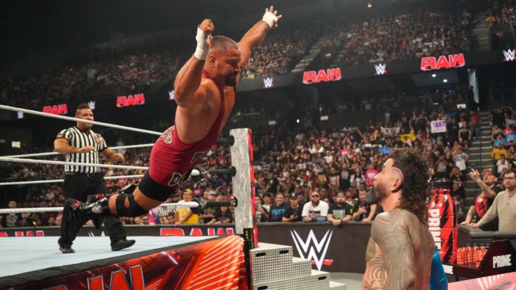 Bron Breakker dives Jey Uso WWE RAW